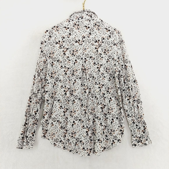 BeachLunchLounge Viscose White Black Floral Button Down Long Sleeve Shirt P3554 - Picture 5 of 9